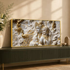 Divine Radha Krishna with Golden Peacock 3D Canvas Wall Painting