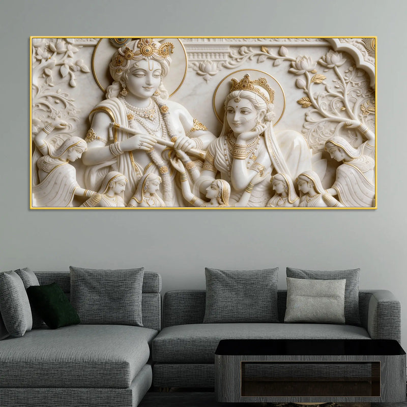 Divine Radha Krishna with Gopis 3D Canvas Wall Painting