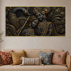 Divine Radha Krishna with Peacock Metallic Look 3D Canvas Wall Painting