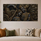 Divine Radha Krishna with Peacock Metallic Look 3D Canvas Wall Painting