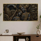 Divine Radha Krishna with Peacock Metallic Look 3D Canvas Wall Painting