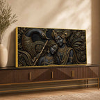Divine Radha Krishna with Peacock Metallic Look 3D Canvas Wall Painting