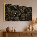 Divine Radha Krishna with Peacock Metallic Look 3D Canvas Wall Painting