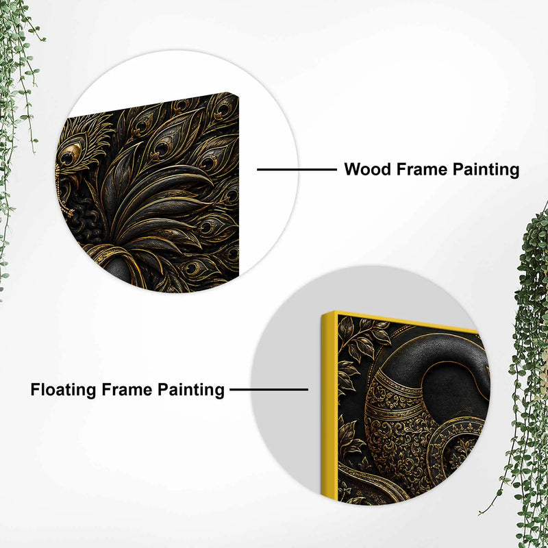 Divine Radha Krishna with Peacock Metallic Look 3D Canvas Wall Painting
