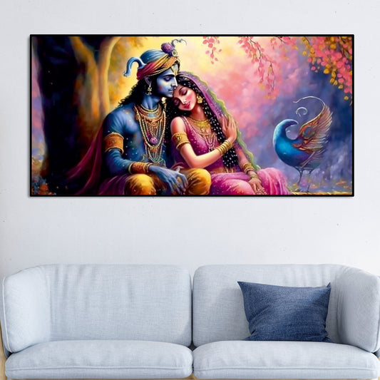 Divine Radha with Krishna Beautiful Canvas Wall Painting