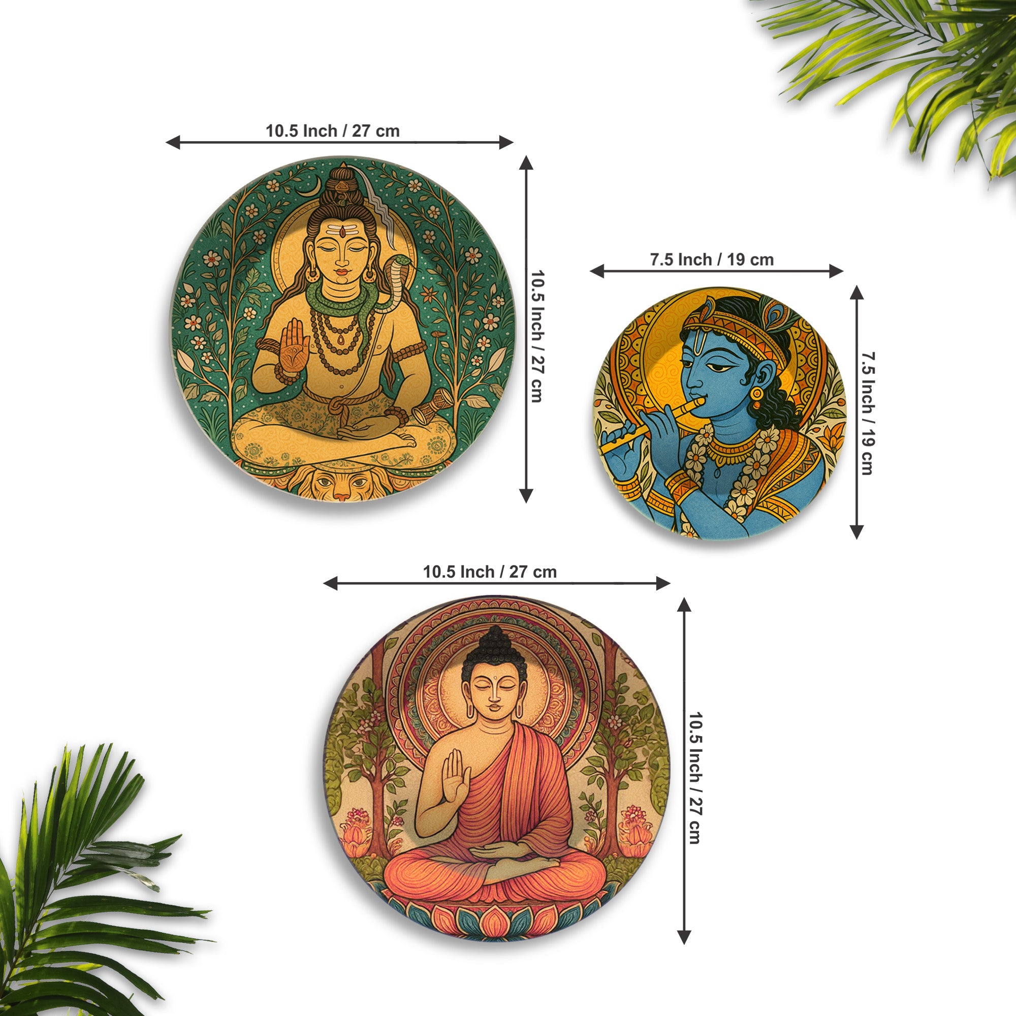 Divine Shiva Krishna & Buddha Premium Wall Plates Painting Set of 3