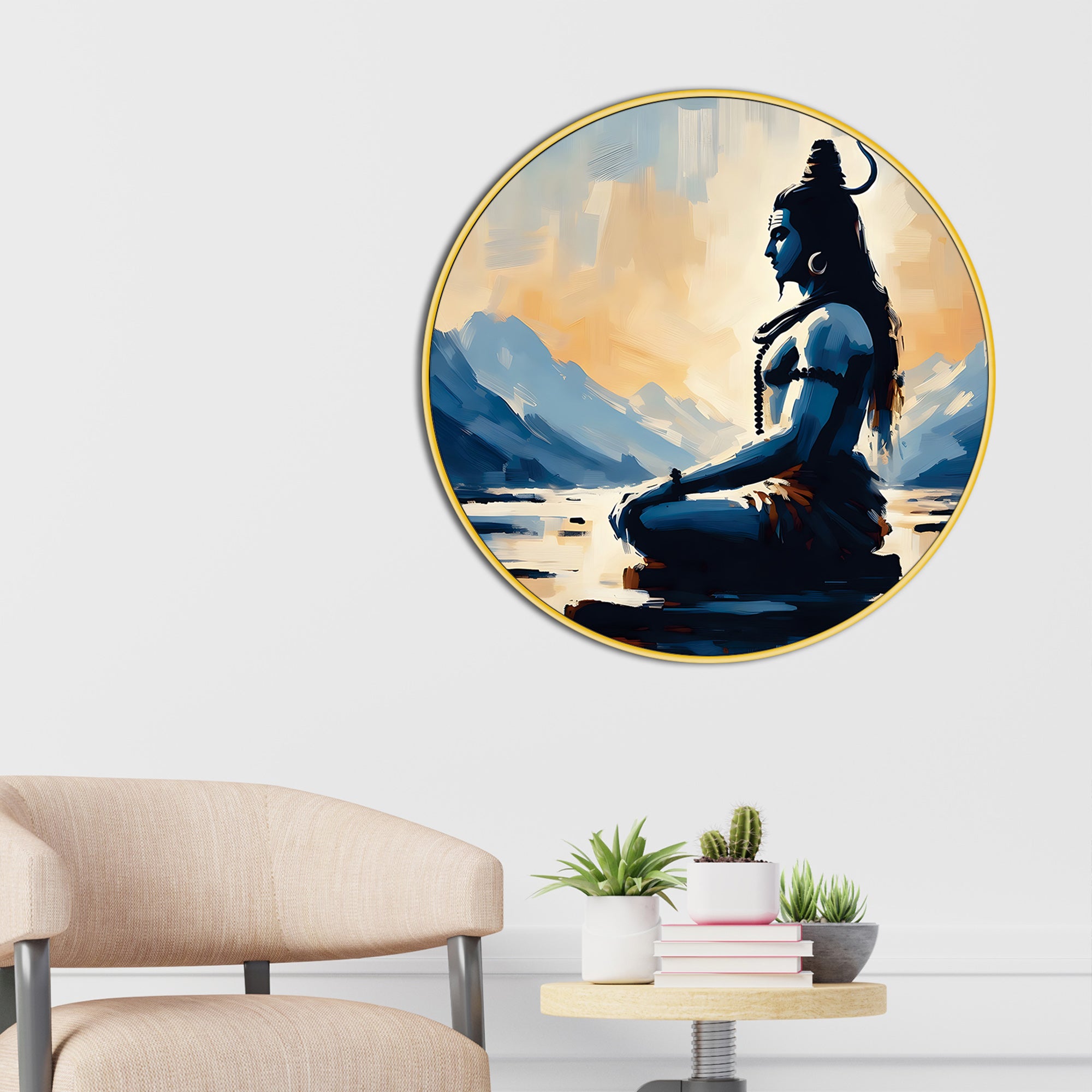 Divine Shiva Wall Art Round Painting Pooja Room & Living Room Decor
