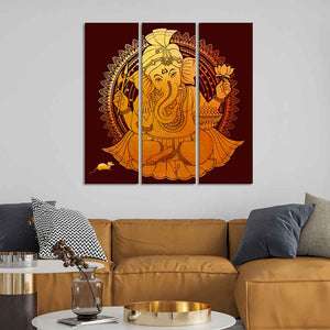 Divine Shree Ganesh Canvas Wall Painting of Three Pieces