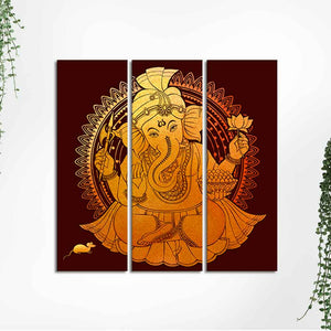 Divine Shree Ganesh Canvas Wall Painting of Three Pieces