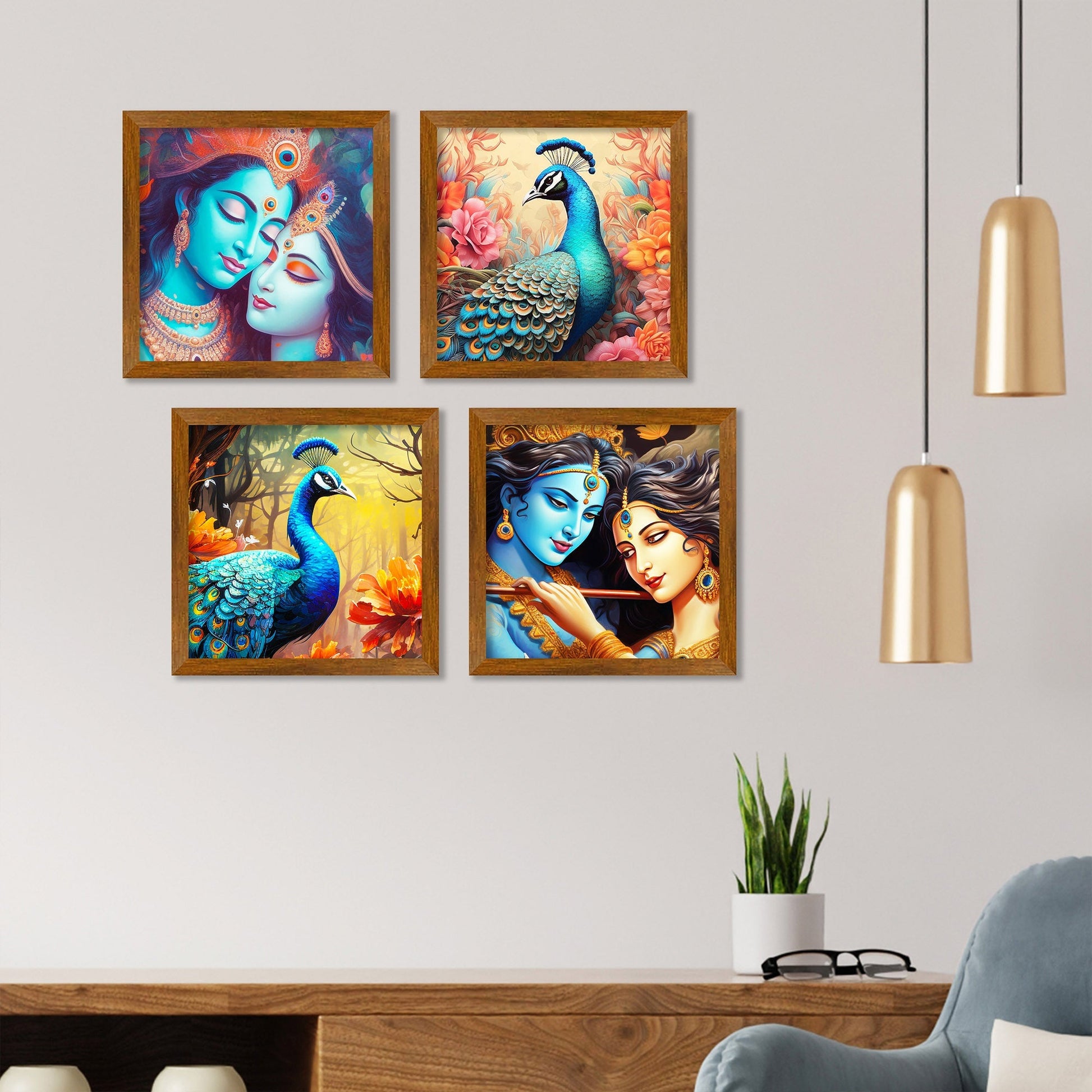 Divine Shree Radha and Krishna Premium Art Wall Frame Set of Four