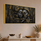 Divine Shree Radha Krishna Black & Gold Metallic Look 3D Canvas Wall Painting