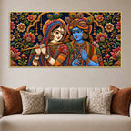 Divine Shree Radha Krishna Embroidered Tanjore Style 3D Canvas Wall Painting