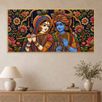 Divine Shree Radha Krishna Embroidered Tanjore Style 3D Canvas Wall Painting