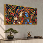Divine Shree Radha Krishna Embroidered Tanjore Style 3D Canvas Wall Painting