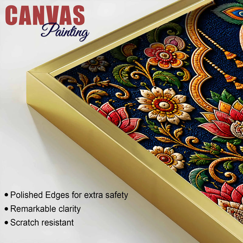 Divine Shree Radha Krishna Embroidered Tanjore Style 3D Canvas Wall Painting
