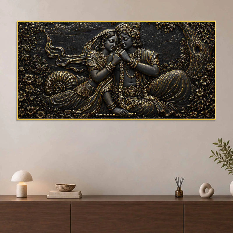 Divine Shree Radha Krishna Eternal Bond Metallic Look 3D Canvas Wall Painting