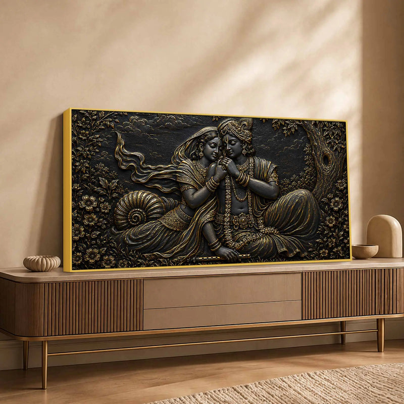 Divine Shree Radha Krishna Eternal Bond Metallic Look 3D Canvas Wall Painting