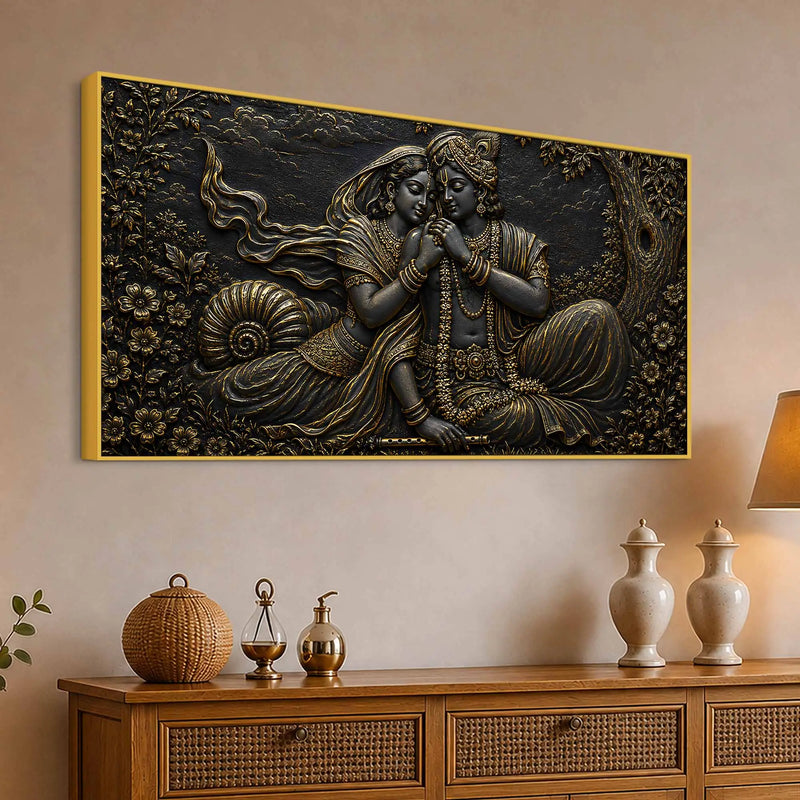 Divine Shree Radha Krishna Eternal Bond Metallic Look 3D Canvas Wall Painting