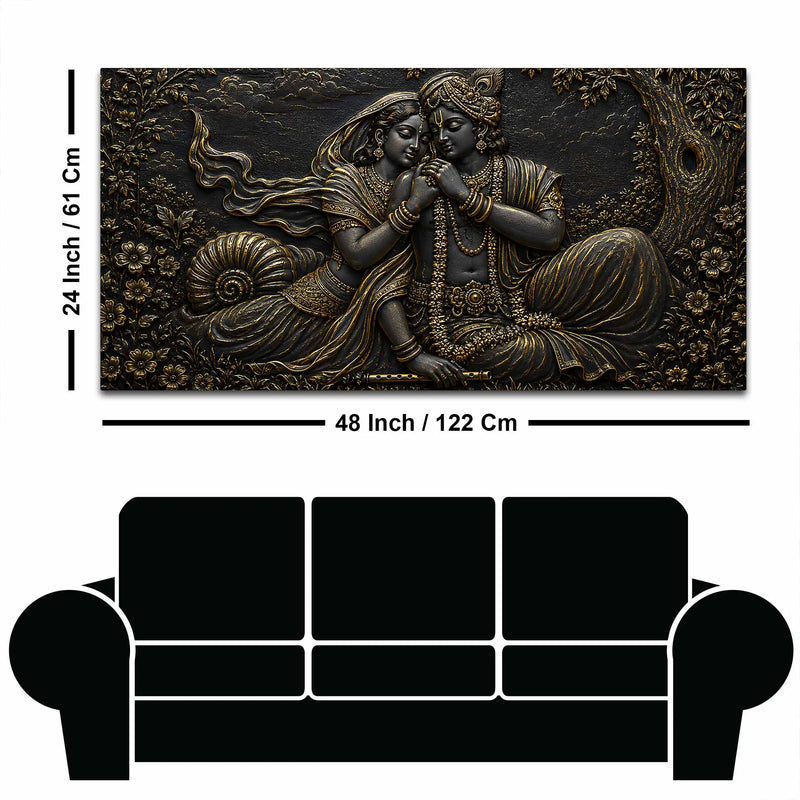 Divine Shree Radha Krishna Eternal Bond Metallic Look 3D Canvas Wall Painting