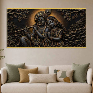 Divine Shree Radha Krishna Eternal Melody Metallic Look 3D Canvas Wall Painting