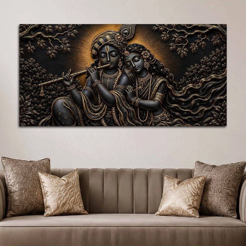 Divine Shree Radha Krishna Eternal Melody Metallic Look 3D Canvas Wall Painting