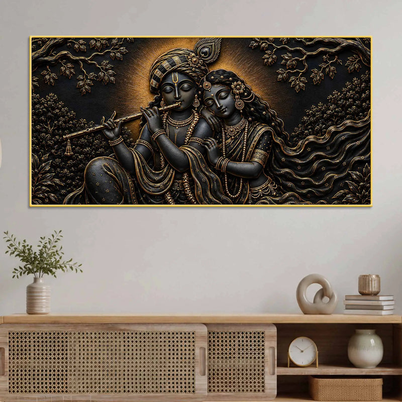 Divine Shree Radha Krishna Eternal Melody Metallic Look 3D Canvas Wall Painting