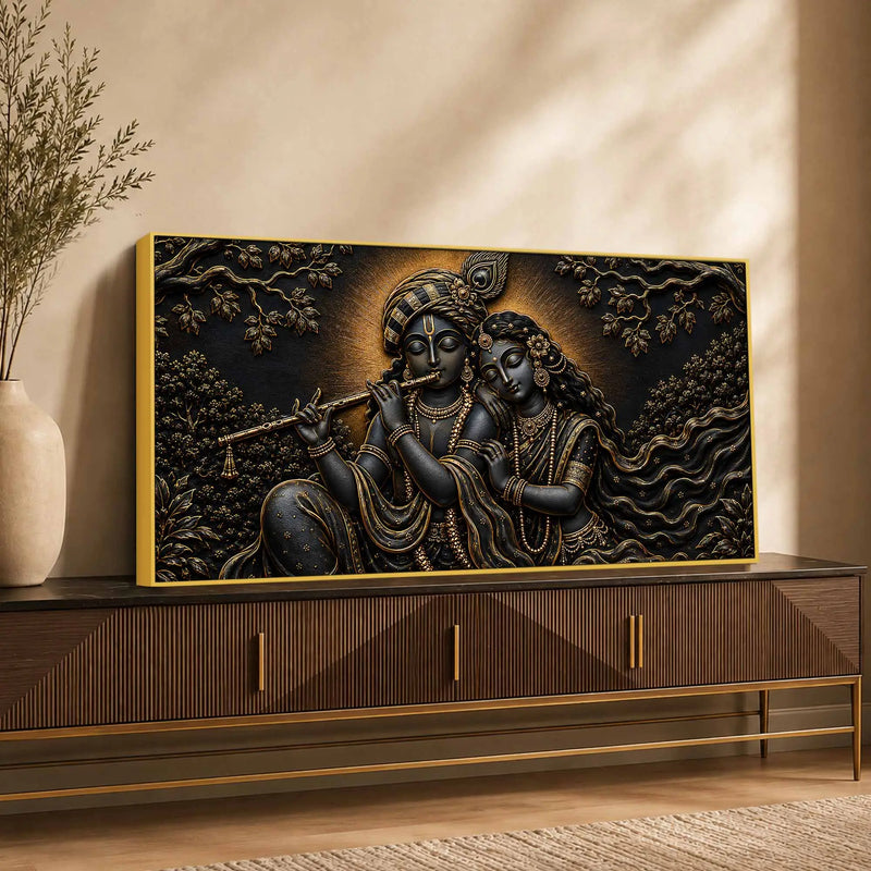 Divine Shree Radha Krishna Eternal Melody Metallic Look 3D Canvas Wall Painting