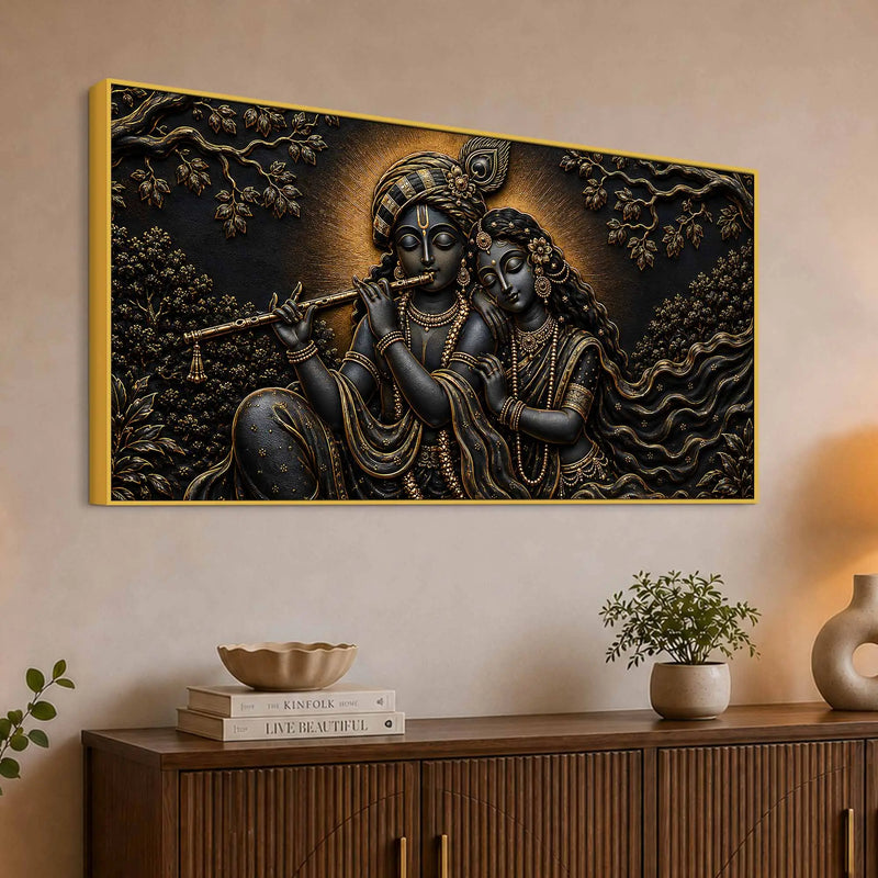 Divine Shree Radha Krishna Eternal Melody Metallic Look 3D Canvas Wall Painting