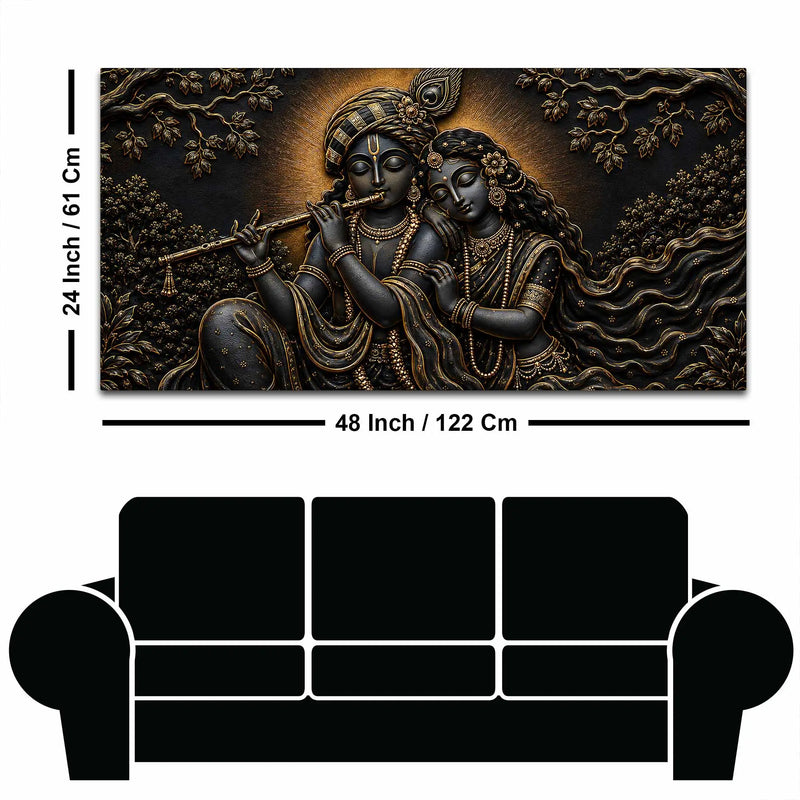 Divine Shree Radha Krishna Eternal Melody Metallic Look 3D Canvas Wall Painting