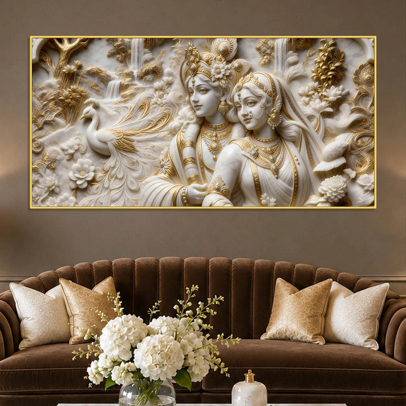 Divine Shree Radha Krishna in Floral Paradise 3D Canvas Wall Painting