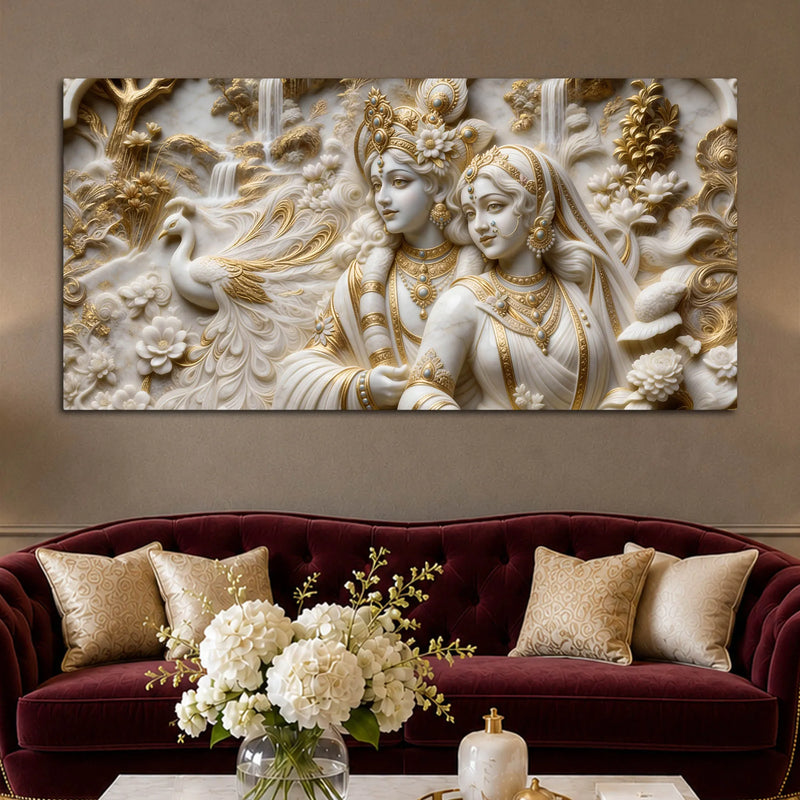 Divine Shree Radha Krishna in Floral Paradise 3D Canvas Wall Painting