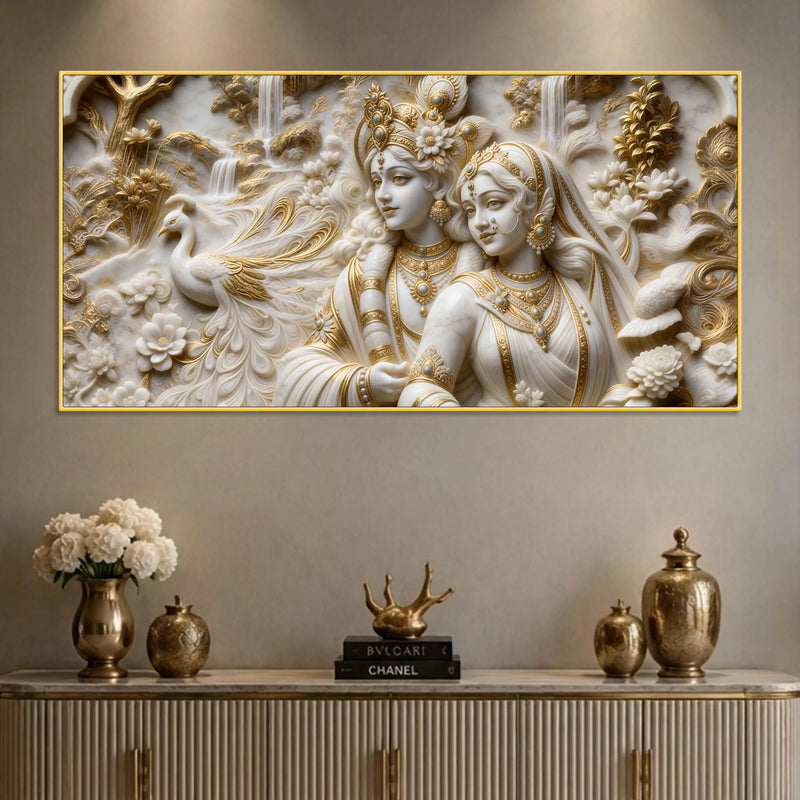 Divine Shree Radha Krishna in Floral Paradise 3D Canvas Wall Painting
