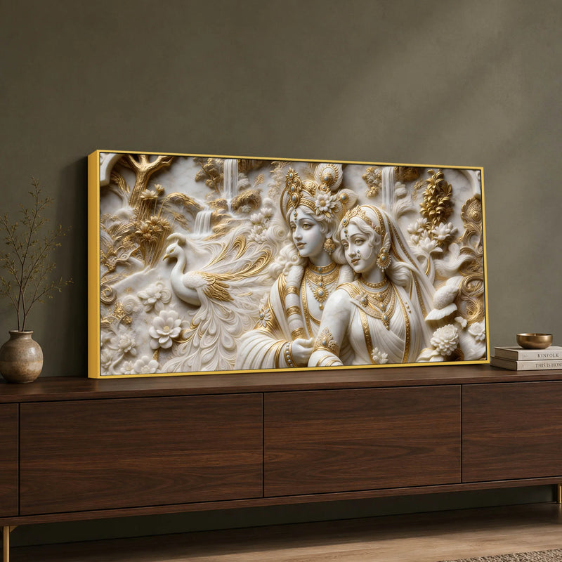 Divine Shree Radha Krishna in Floral Paradise 3D Canvas Wall Painting