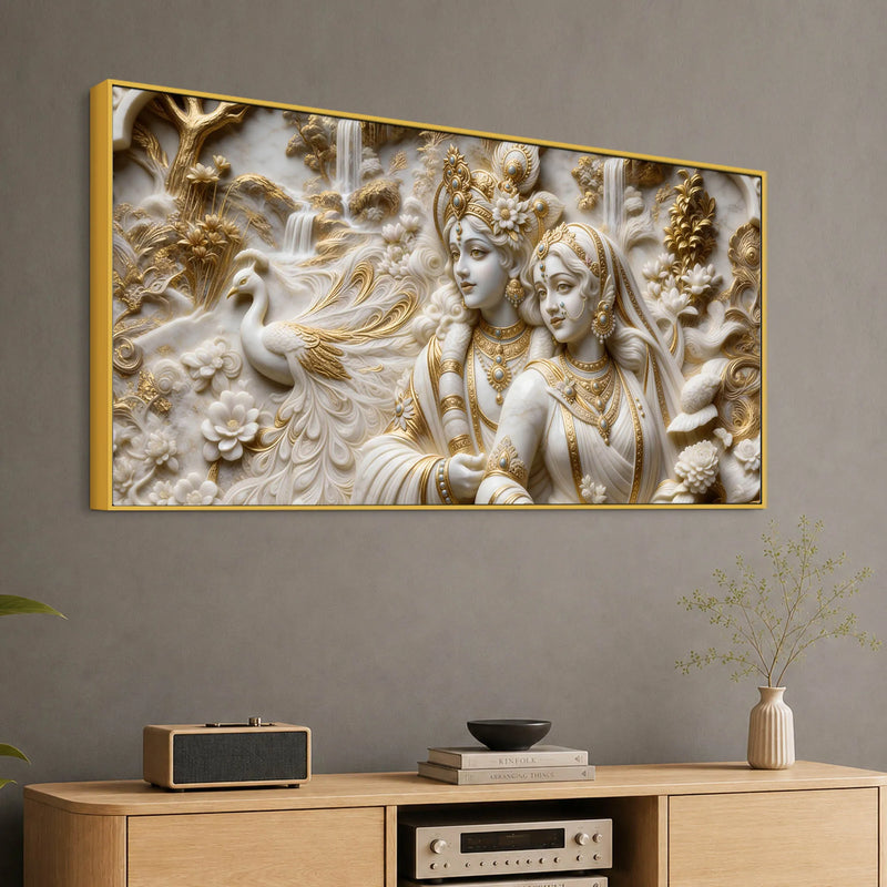 Divine Shree Radha Krishna in Floral Paradise 3D Canvas Wall Painting