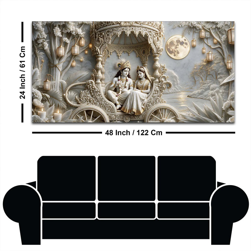 Divine Shree Radha Krishna in Royal Chariot 3D Canvas Wall Painting