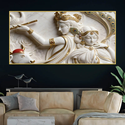 Divine Shree Radha Krishna Marble Relief 3D Canvas Wall Painting