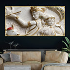 Divine Shree Radha Krishna Marble Relief 3D Effect Canvas Wall Painting