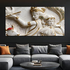 Divine Shree Radha Krishna Marble Relief 3D Effect Canvas Wall Painting