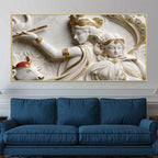 Divine Shree Radha Krishna Marble Relief 3D Effect Canvas Wall Painting