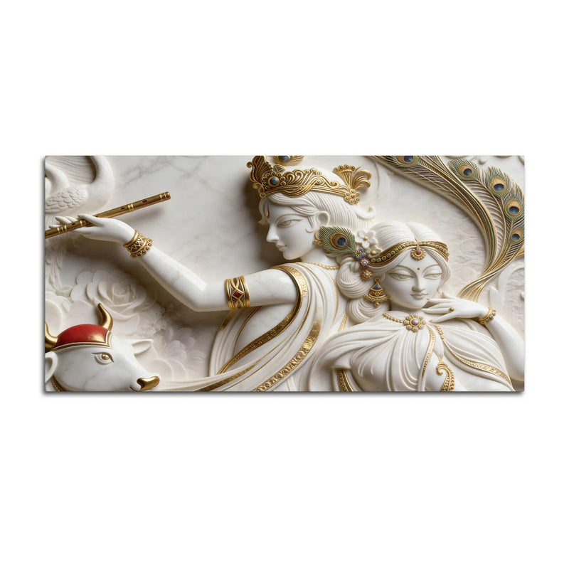 Divine Shree Radha Krishna Marble Relief 3D Effect Canvas Wall Painting