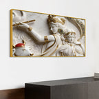 Divine Shree Radha Krishna Marble Relief 3D Effect Canvas Wall Painting