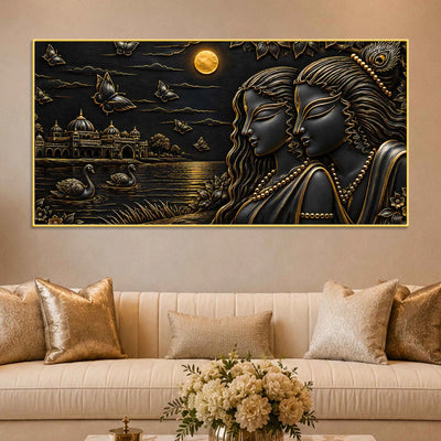 Divine Shree Radha Krishna Moonlit Love Metallic Look 3D Canvas Wall Painting