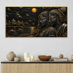 Divine Shree Radha Krishna Moonlit Love Metallic Look 3D Canvas Wall Painting