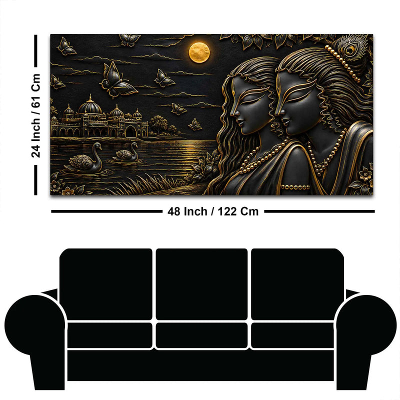 Divine Shree Radha Krishna Moonlit Love Metallic Look 3D Canvas Wall Painting