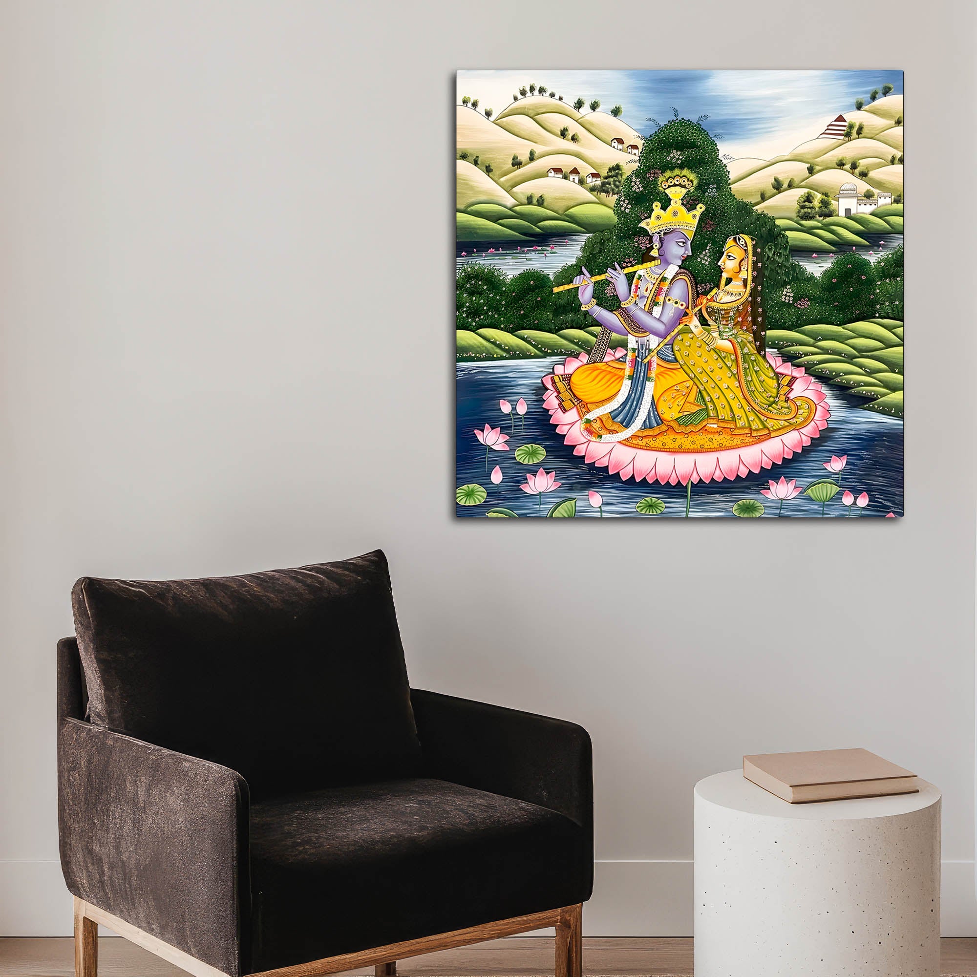 Divine Shree Radha Krishna Nature Theme Traditional Pichwai Canvas Wall Painting