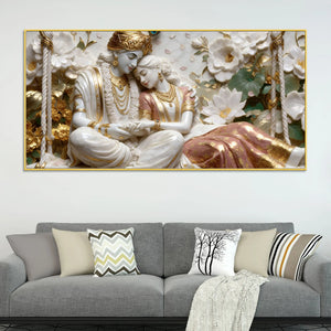 Divine Shree Radha Krishna on Floral Swing 3D Canvas Wall Painting