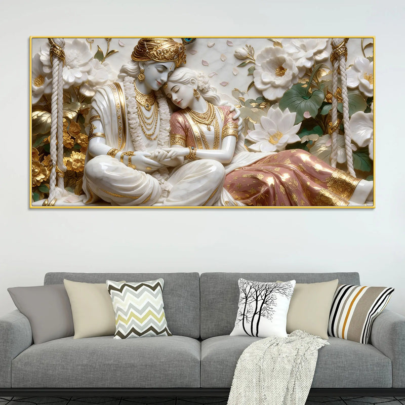 Divine Shree Radha Krishna on Floral Swing 3D Canvas Wall Painting