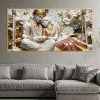 Divine Shree Radha Krishna on Floral Swing 3D Canvas Wall Painting