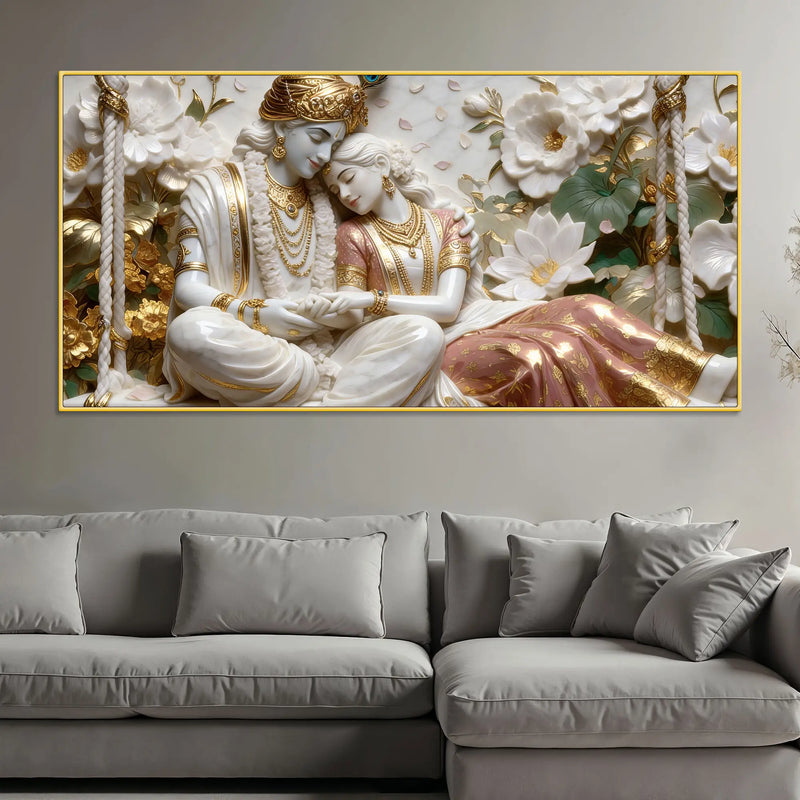 Divine Shree Radha Krishna on Floral Swing 3D Canvas Wall Painting