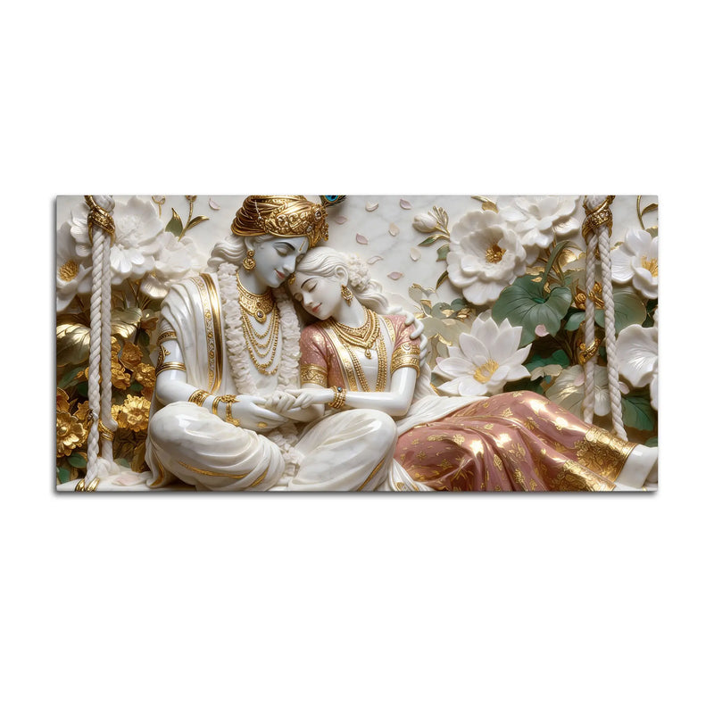Divine Shree Radha Krishna on Floral Swing 3D Canvas Wall Painting